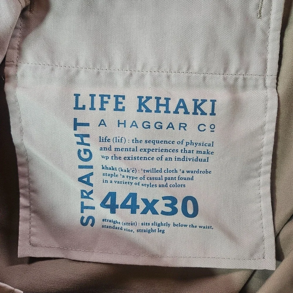 NWT A Haggar‎ Co Life Khaki LK Pants Men 44 x 30 Flat Front Straight Beige